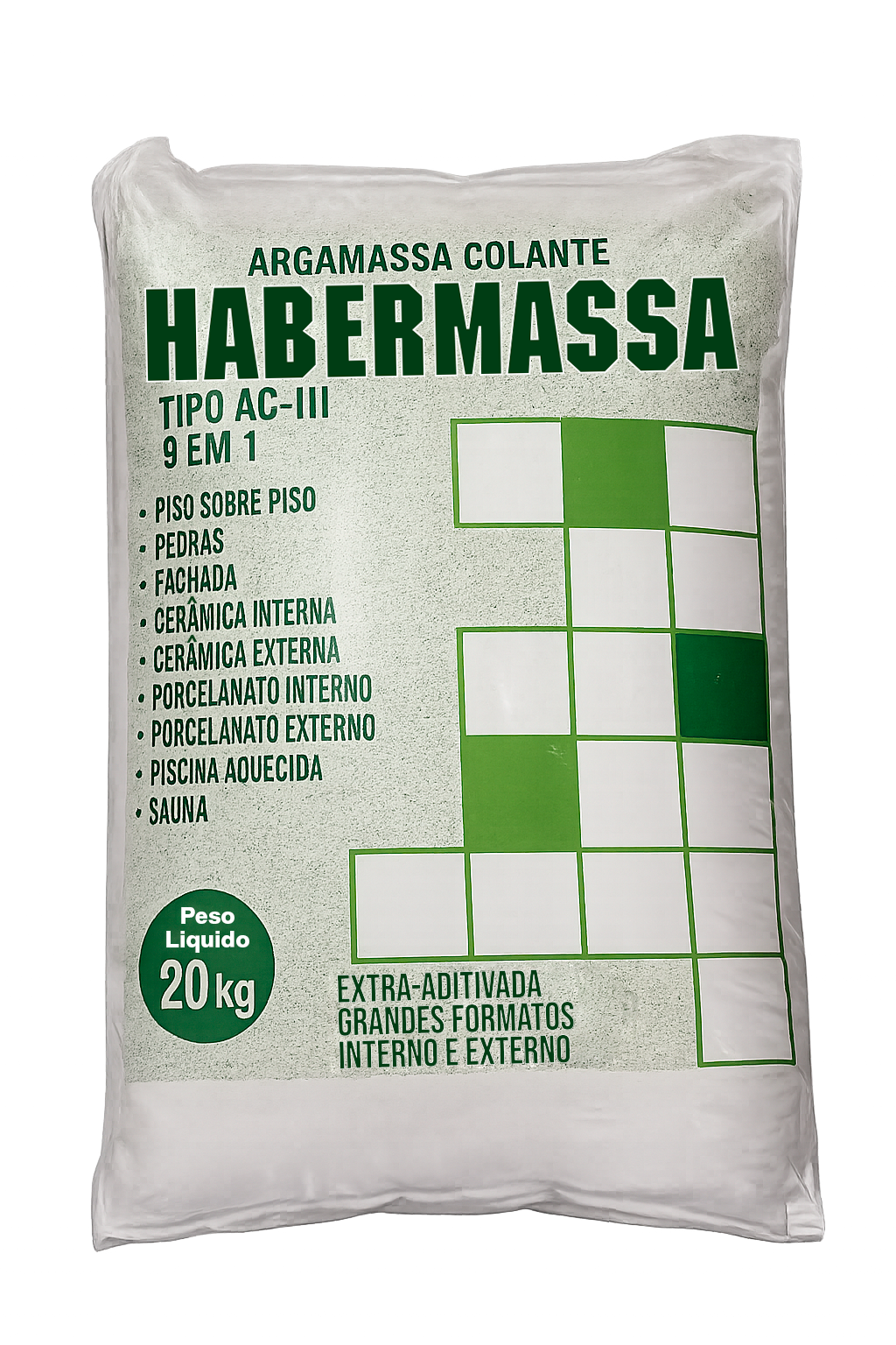 Embalagem da argamassa colante Habermassa AC-III verde para grandes formatos.